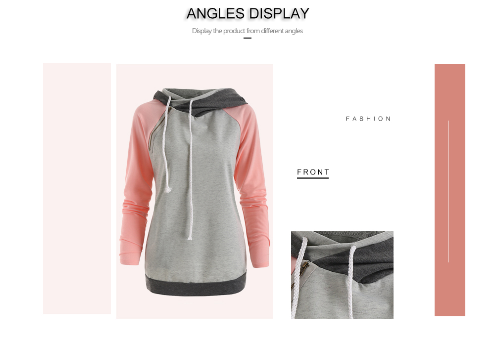 Raglan Sleeve Color Block Zipper Hoodie