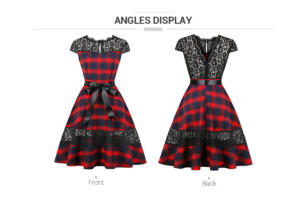 Vintage Lace Panel Plaid Pin Up Dress