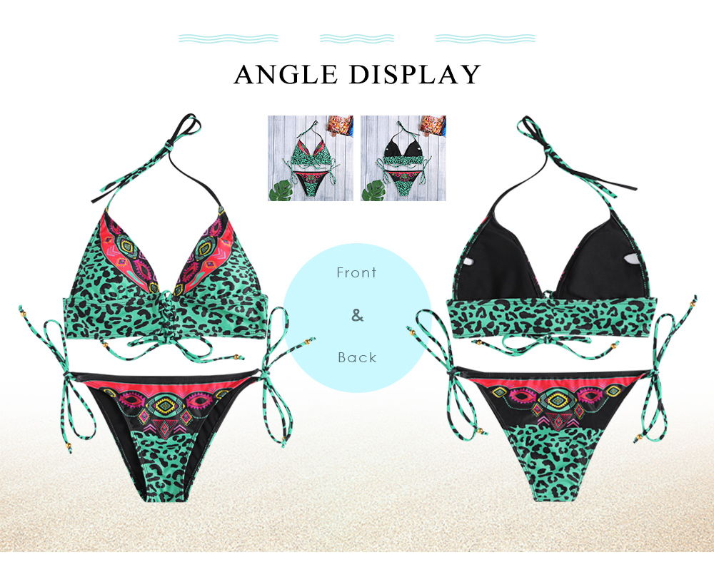 Print Women Swimsuit Sexy Swimwear Low Waist Bathing Suit Halter Bikini Set