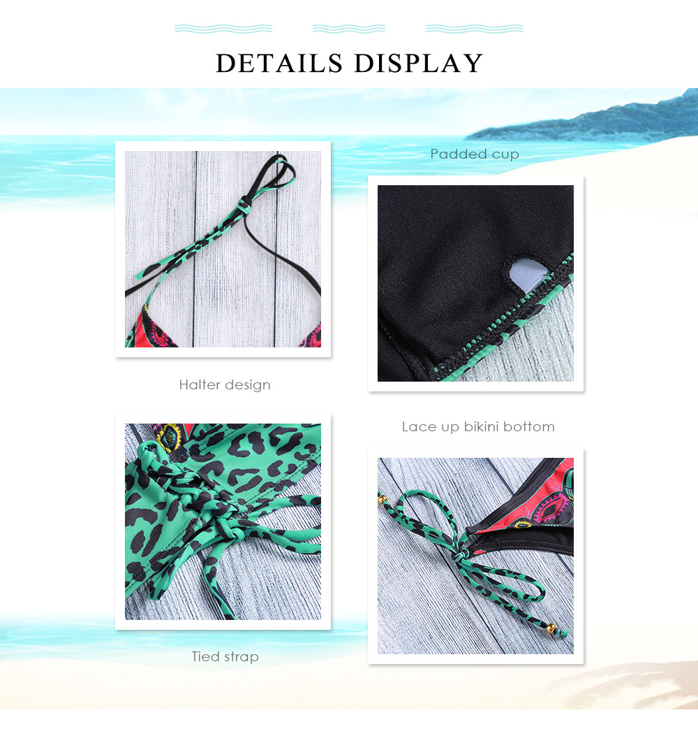 Print Women Swimsuit Sexy Swimwear Low Waist Bathing Suit Halter Bikini Set