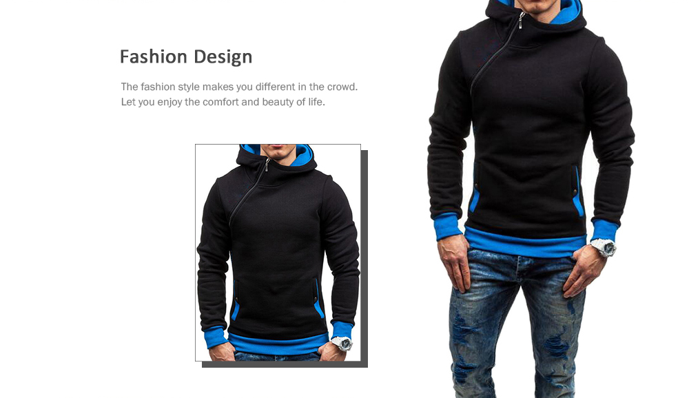Men's Autumn and Winter Hooded Sweater Pullover Zipper Sweater Multicolor