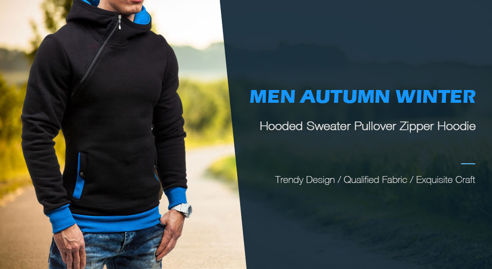 Men's Autumn and Winter Hooded Sweater Pullover Zipper Sweater Multicolor