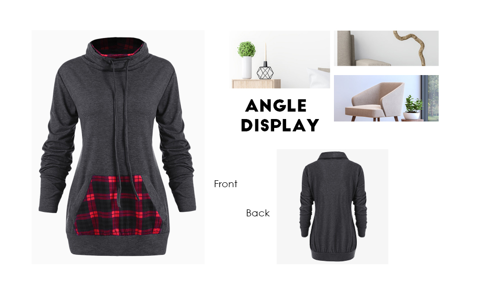 Cowl Neck Plus Size Plaid Panel Sweatshirt