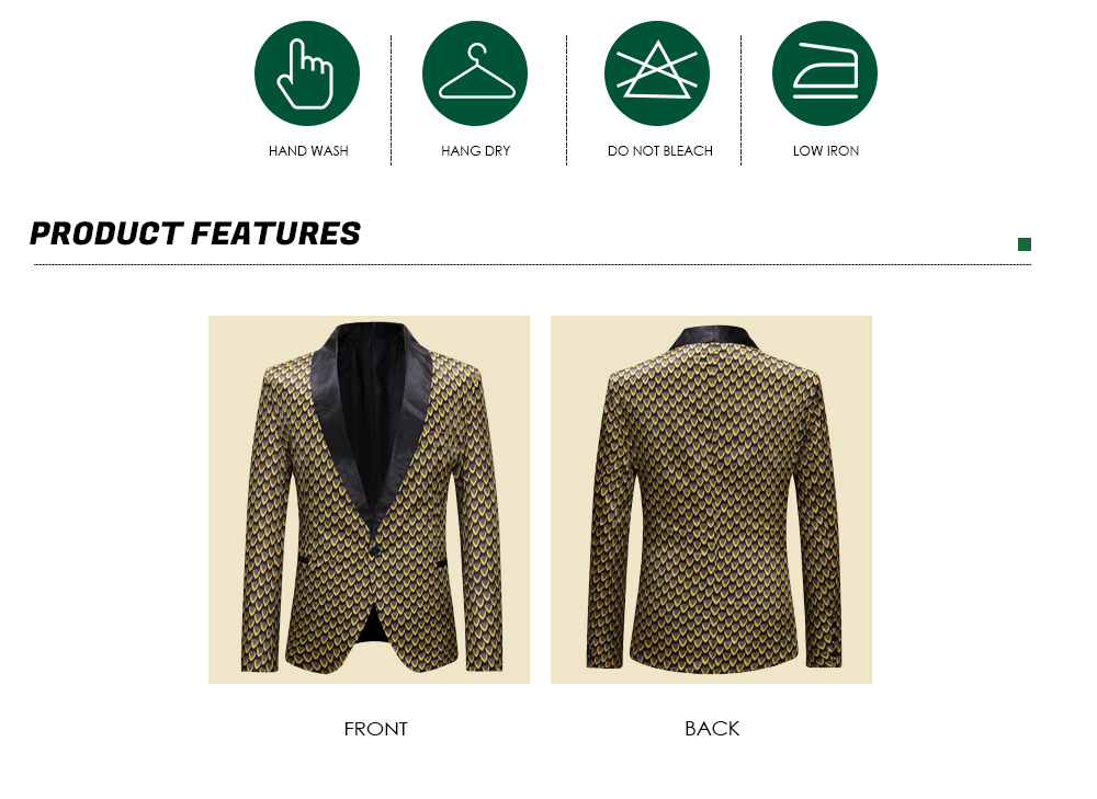 Casual Male Lapel Printing Slim Fit Top Single Button Men Suit Jacket