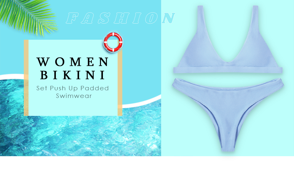 Women Solid Bikini Set Push Up Padded Bras Swimwear Swimming Suit