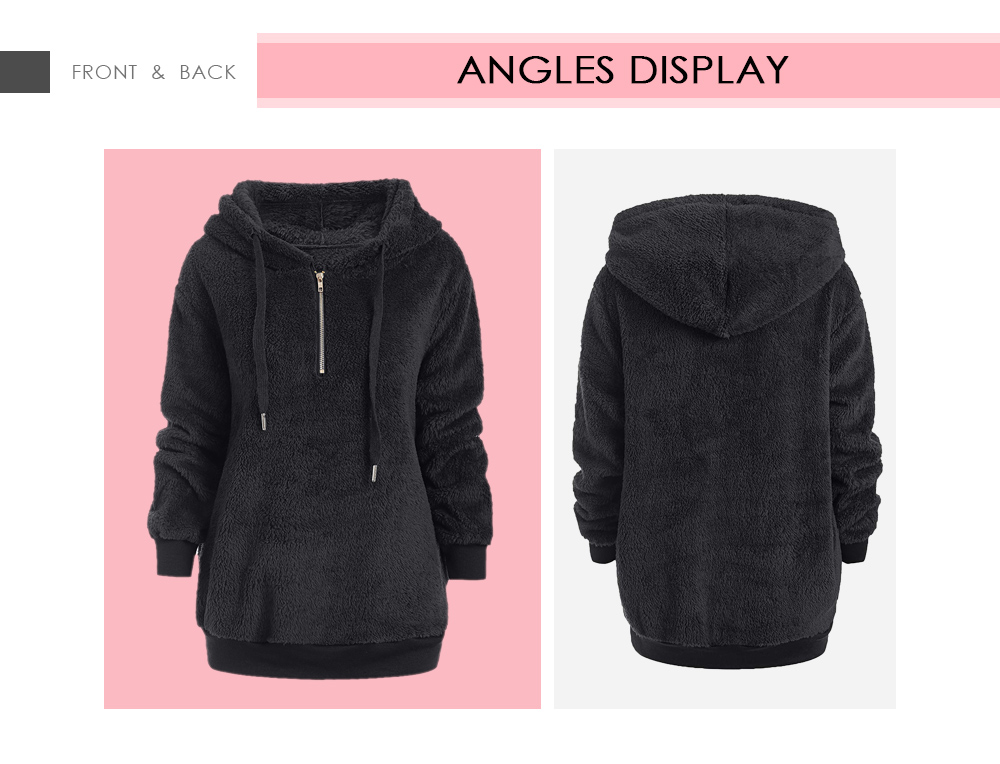 Half Zipper Drawstring Fluffy Hoodie