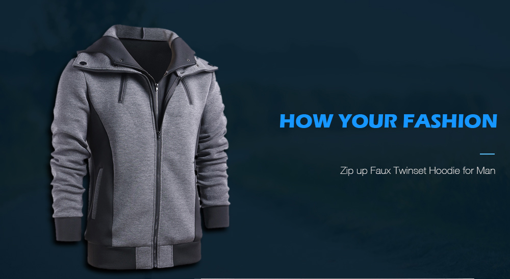 Zip up Faux Twinset Hoodie for Man