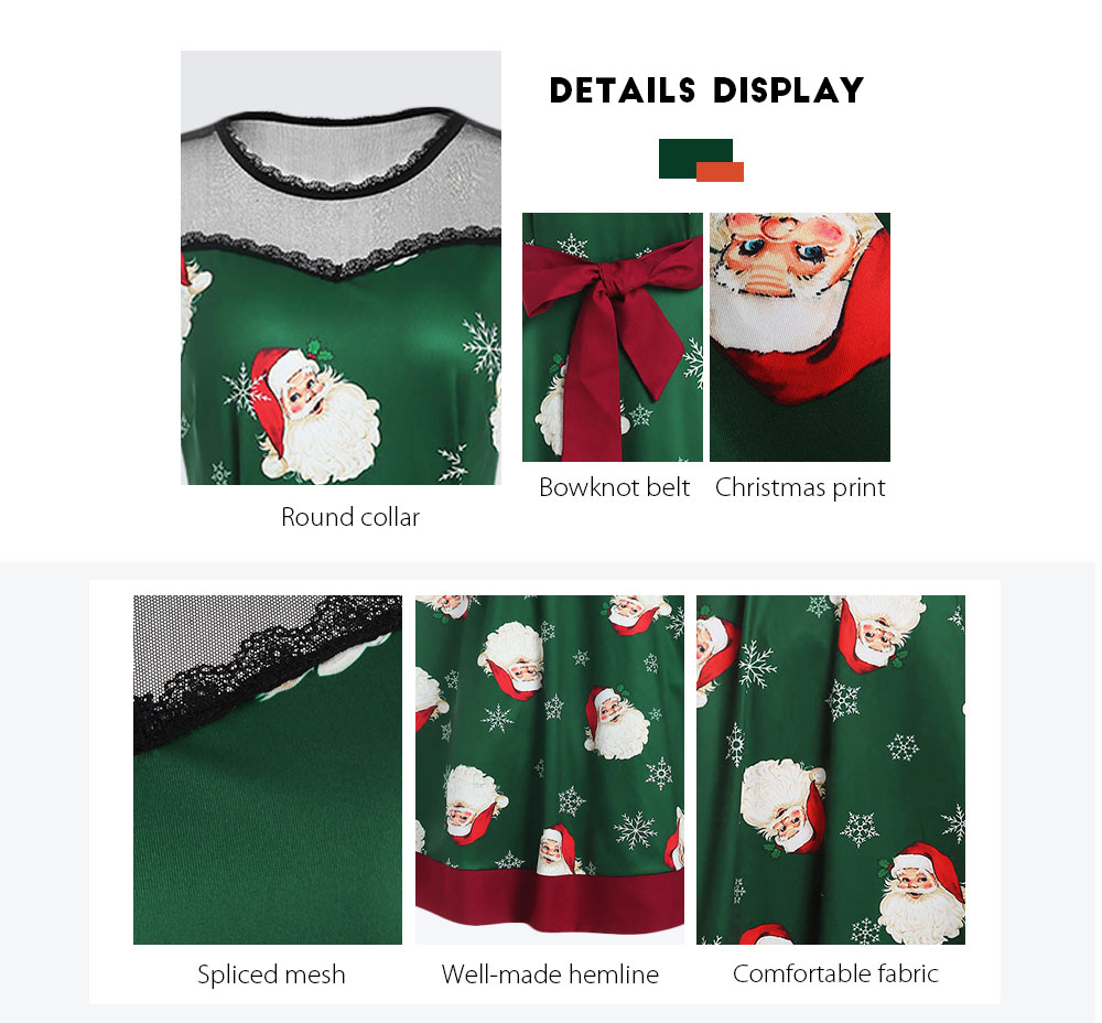 Plus Size Mesh Panel Christmas Santa Print Dress