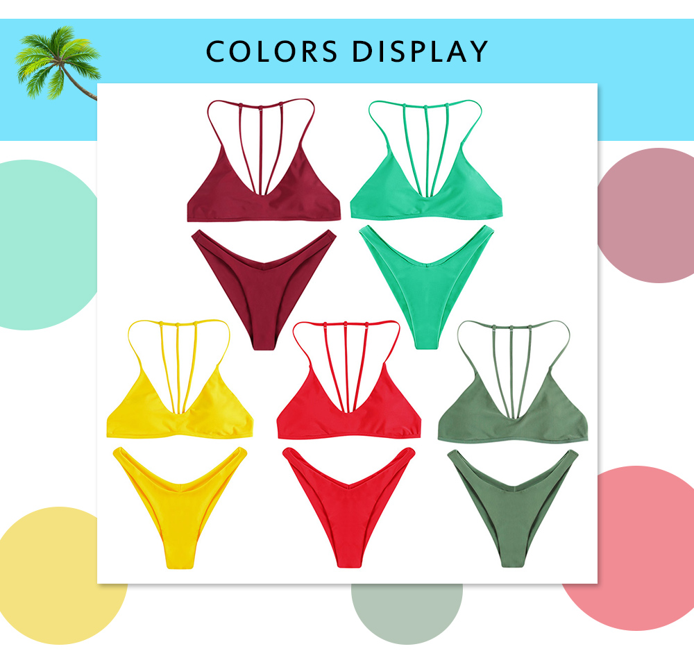 Sexy Halter Neck Backless Padded Solid Color Women Bikini Set