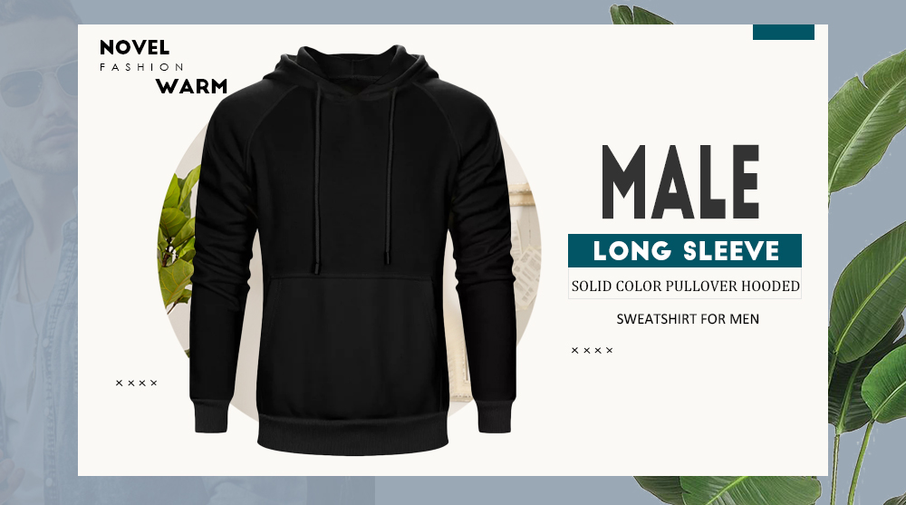 Male Long Sleeve Solid Color Pullover Hooded Sweatshirt for Men