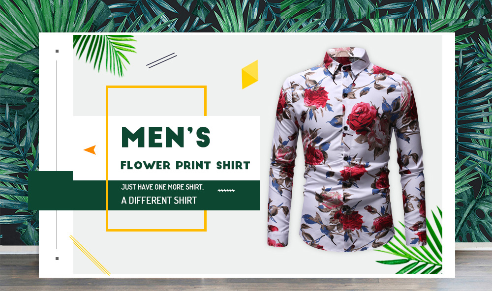 Men's Flower Print Shirt Lapel Long Sleeves