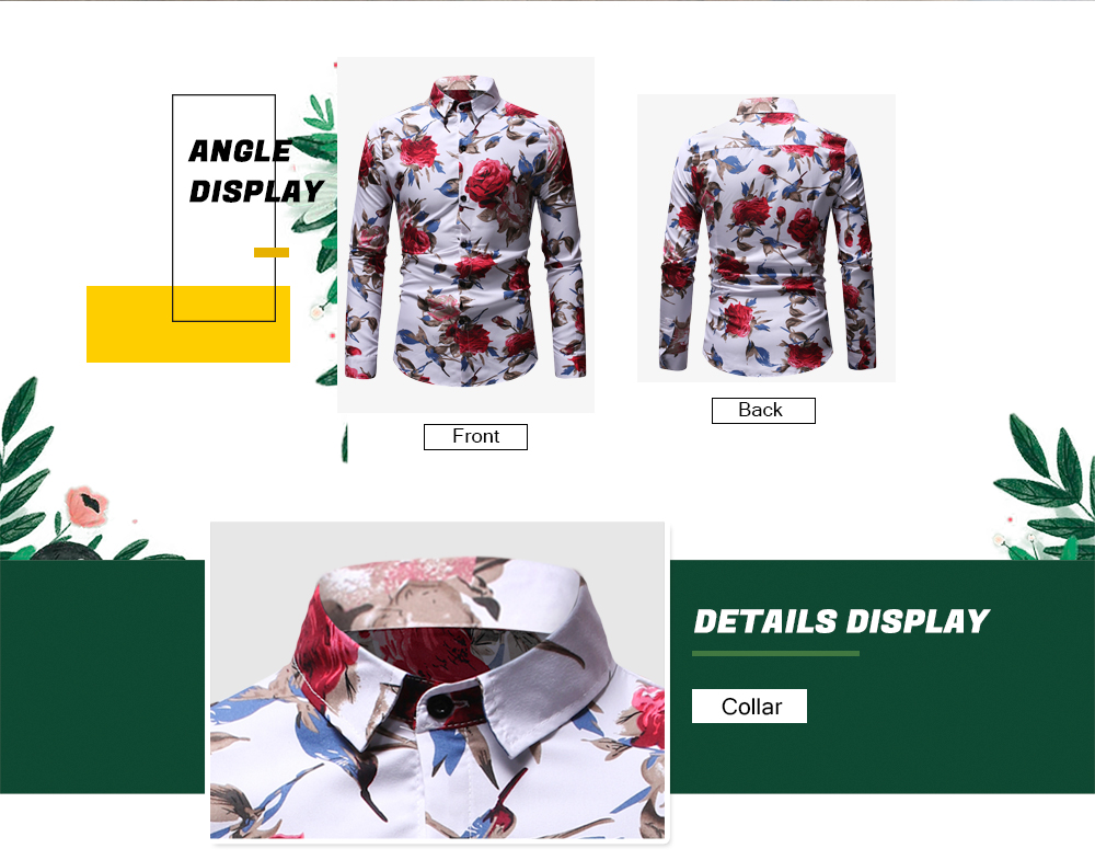 Men's Flower Print Shirt Lapel Long Sleeves