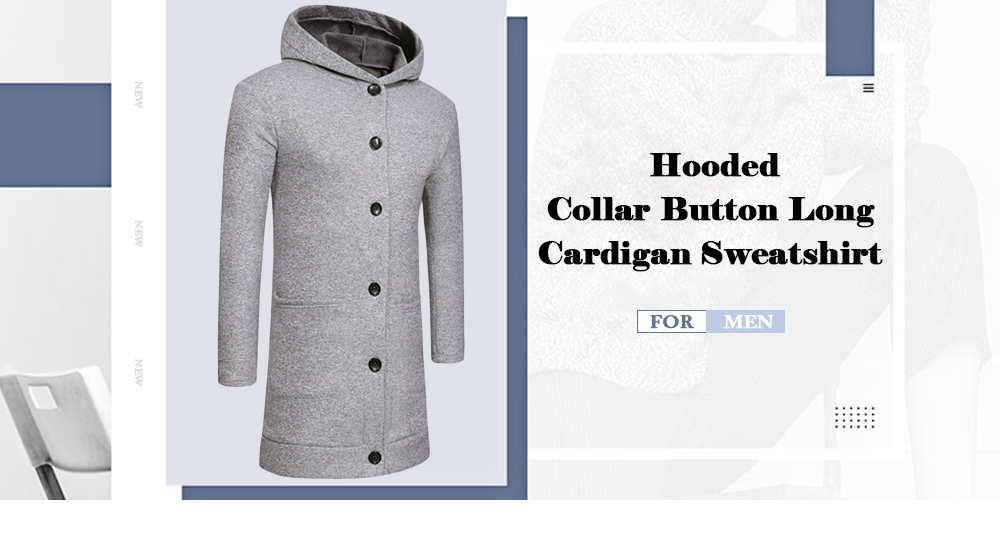 Hooded Collar Button Long Cardigan Sweatshirt for Men