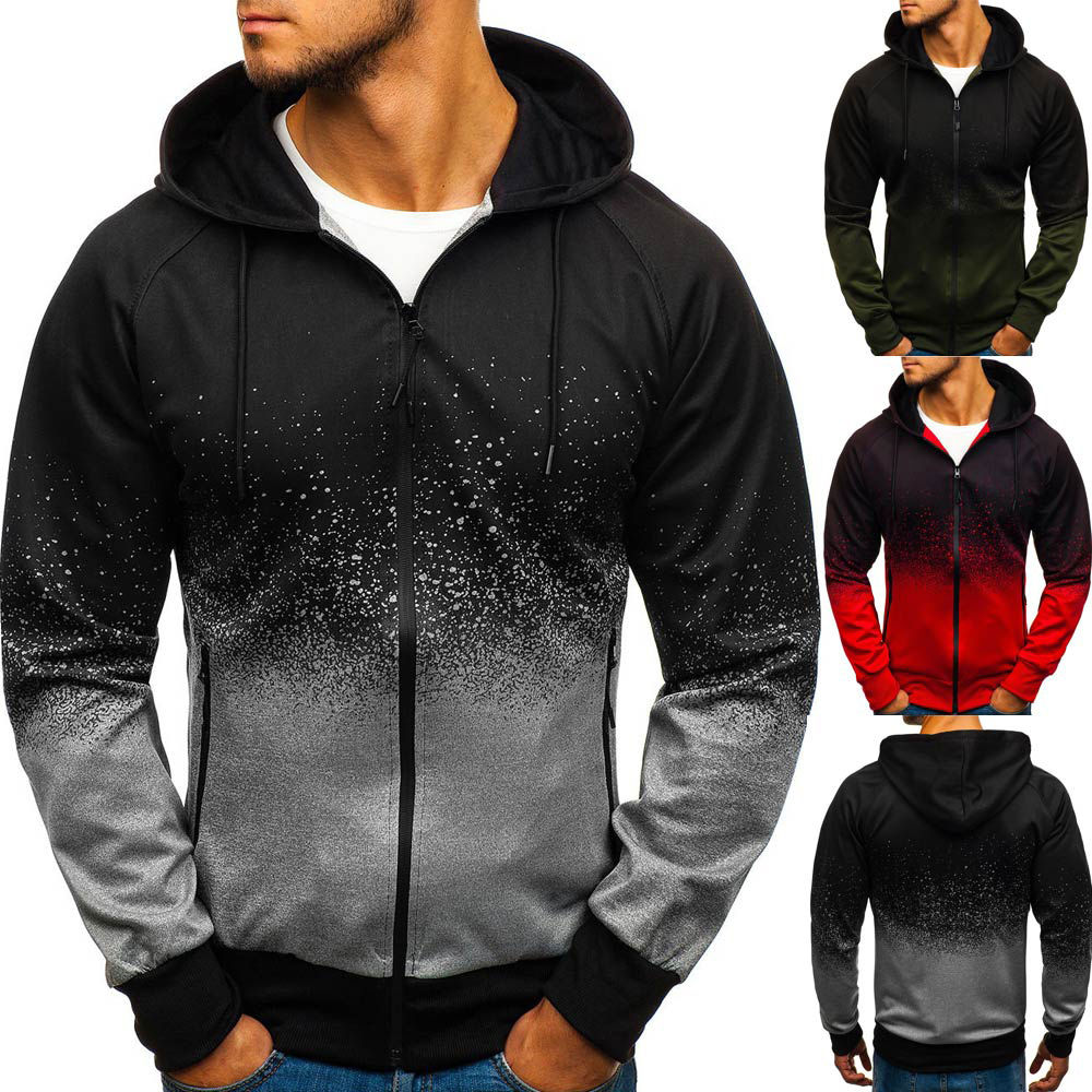 Top Ombre Spot Ink Print Full Zip Hoodie