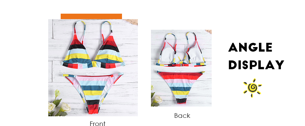 Sexy Spaghetti Strap Stripe Print Bikini Set for Women