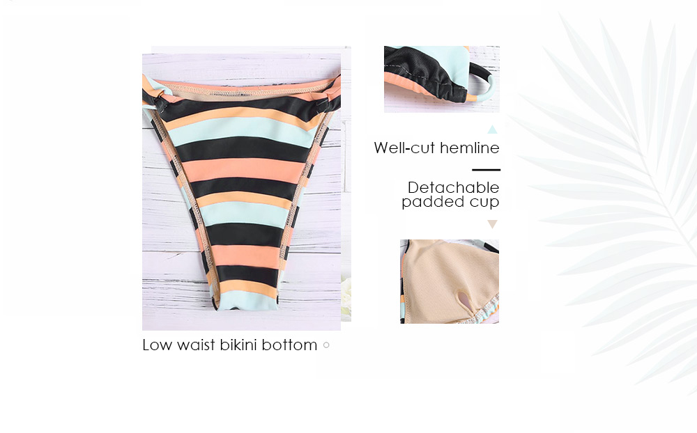 Sexy Shoulder Strap Colorful Striped Backless Tied Padded Women Bikini Set