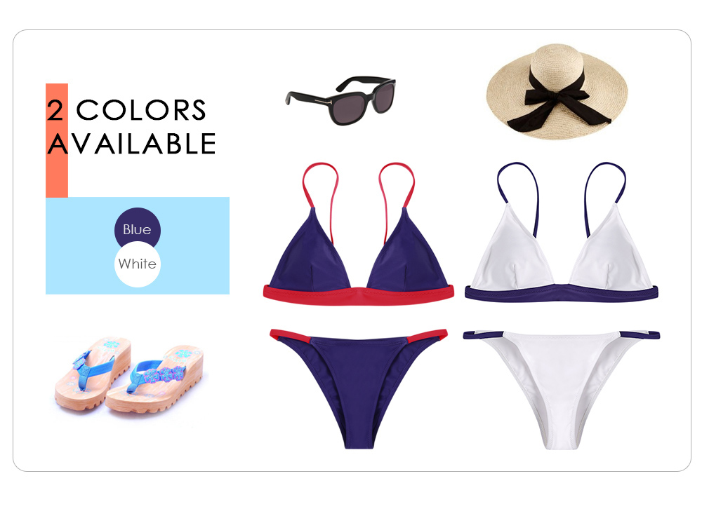 Padded Color Blocking Women Bikini Set Mid Waist Swimsuit