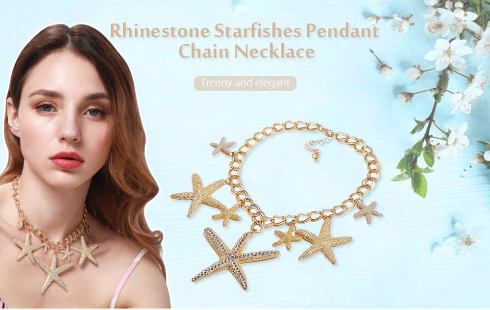 Rhinestone Starfishes Pendant Chain Necklace