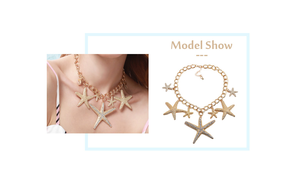 Rhinestone Starfishes Pendant Chain Necklace