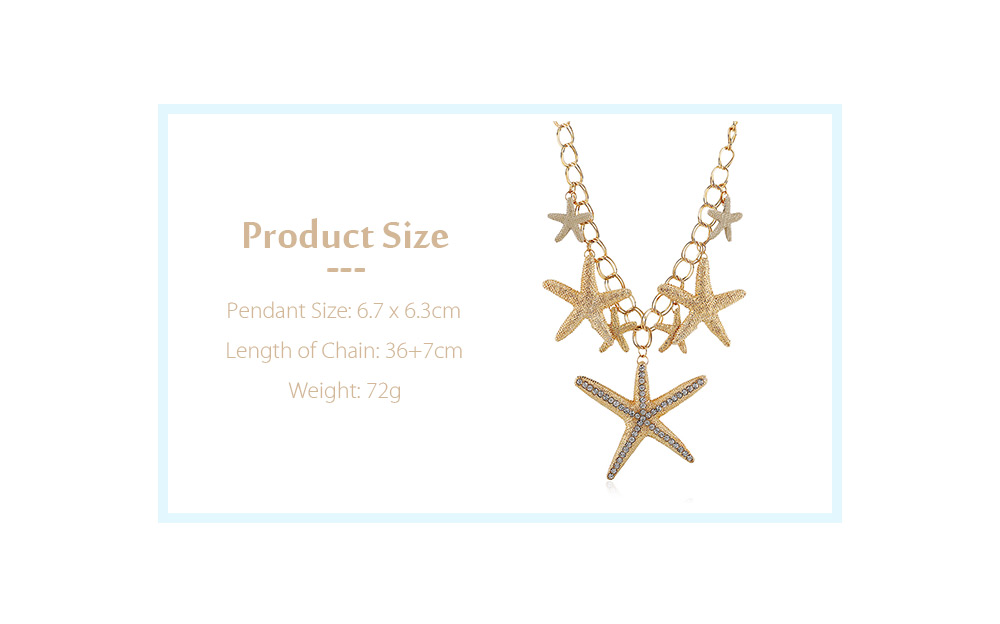 Rhinestone Starfishes Pendant Chain Necklace