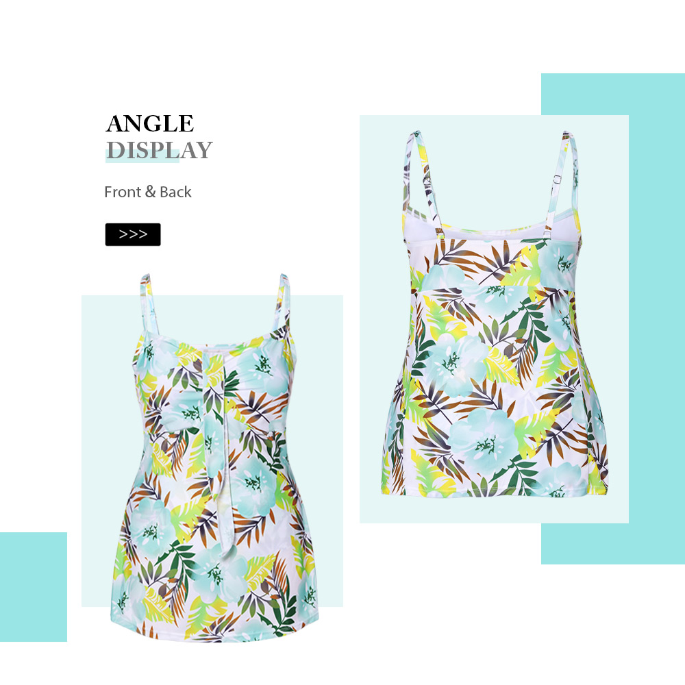 Plus Size Flowers Print Straps Push Up 2 Piece Swimwear Tankini for Women
