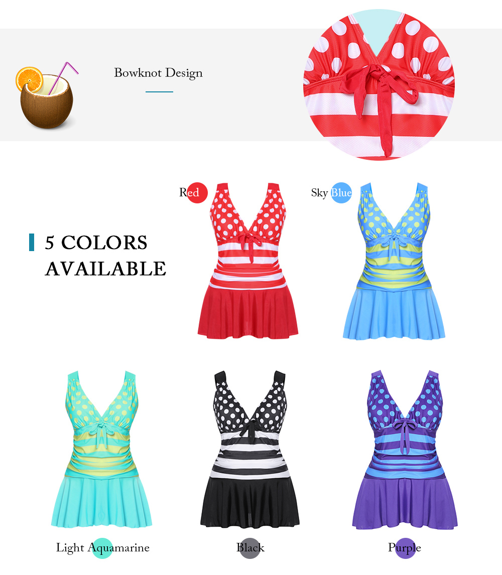 Plus Size Dots Print Padded Tankini Set Stripy Women Swimsuit