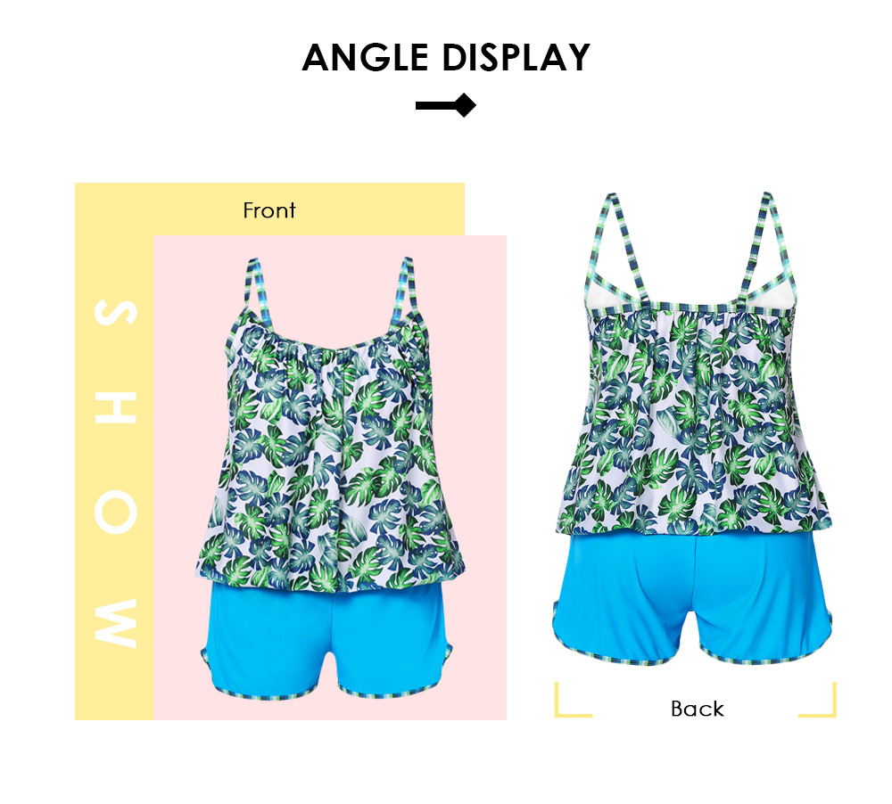 Plus Size Plants Print Padded Tankini Set Women Swimsuit