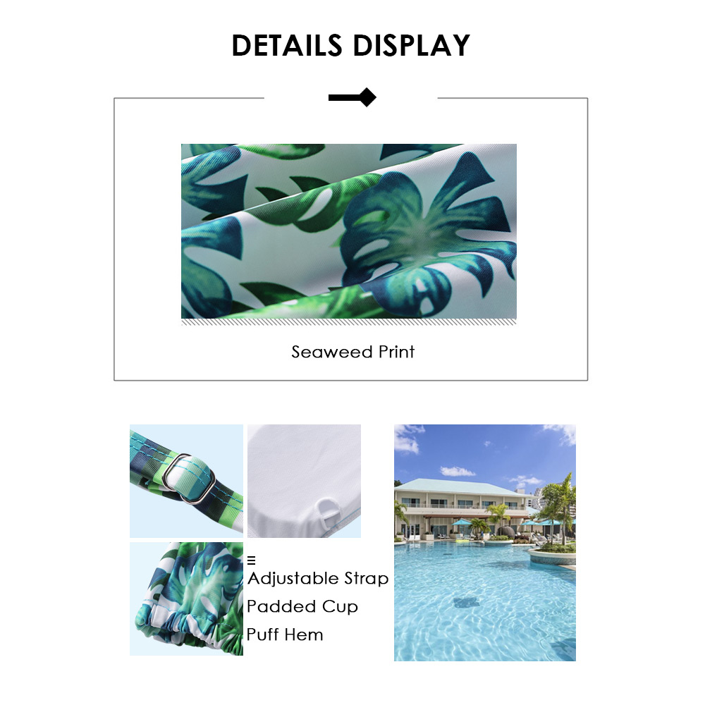 Plus Size Plants Print Padded Tankini Set Women Swimsuit