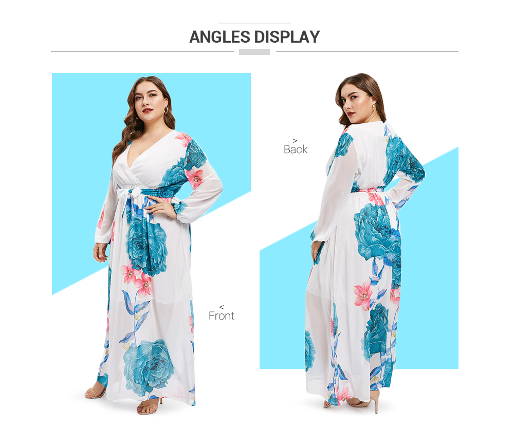 Wrap Floral Print Plus Size A Line Dress