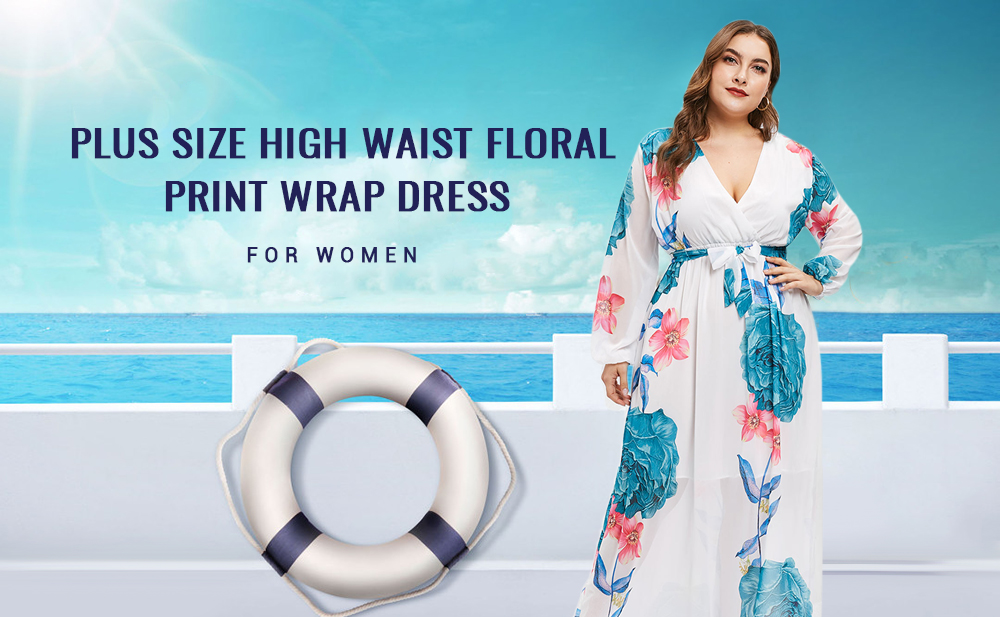 Wrap Floral Print Plus Size A Line Dress