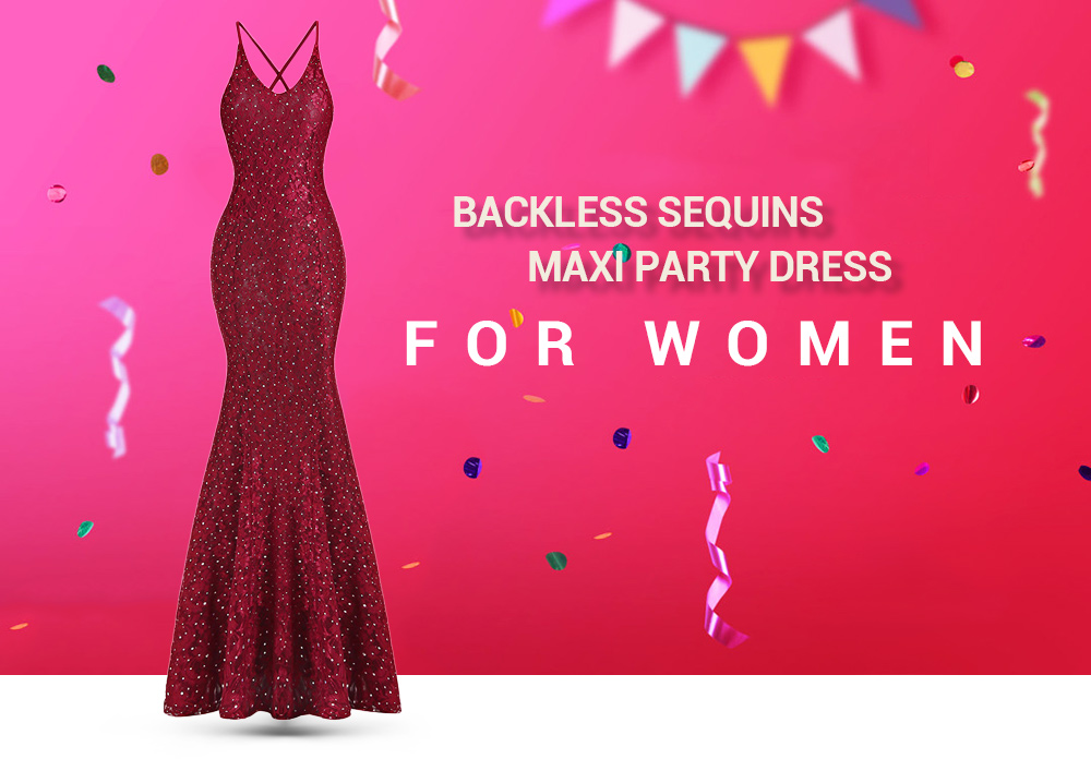 Backless Sequins Maxi Party Dress