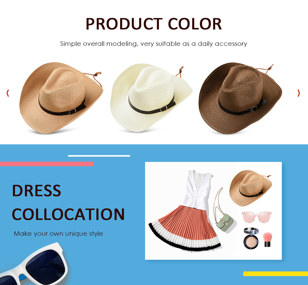 YJC - A240 Women Big Brim Anti-wind Rope Outdoor Straw Sun Hat