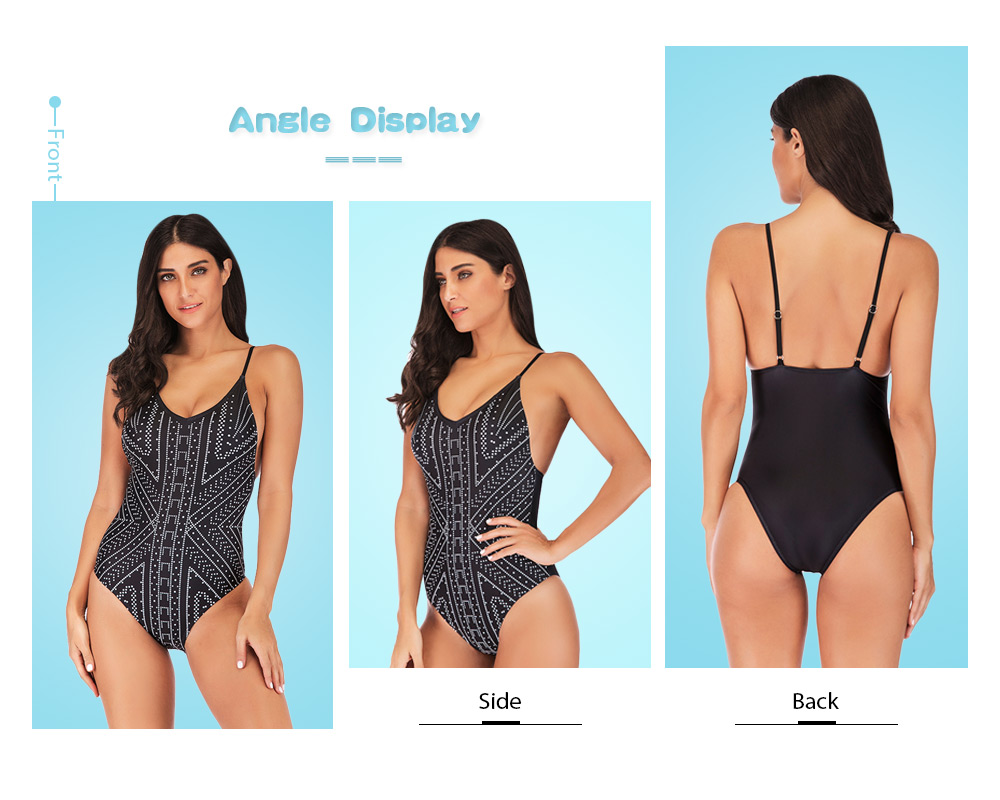 Spaghetti Strap Backless Padded Dot Print Women Swimsuit