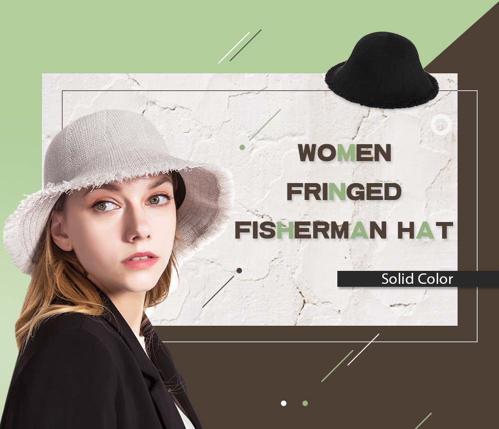 Women Solid Color Fringed Fisherman Hat Casual Bucket Cap