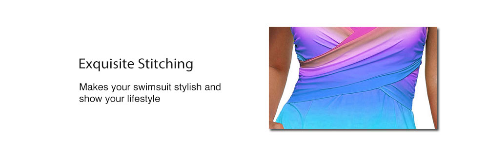 Women Gradient Multicolor Print Split Swimsuit