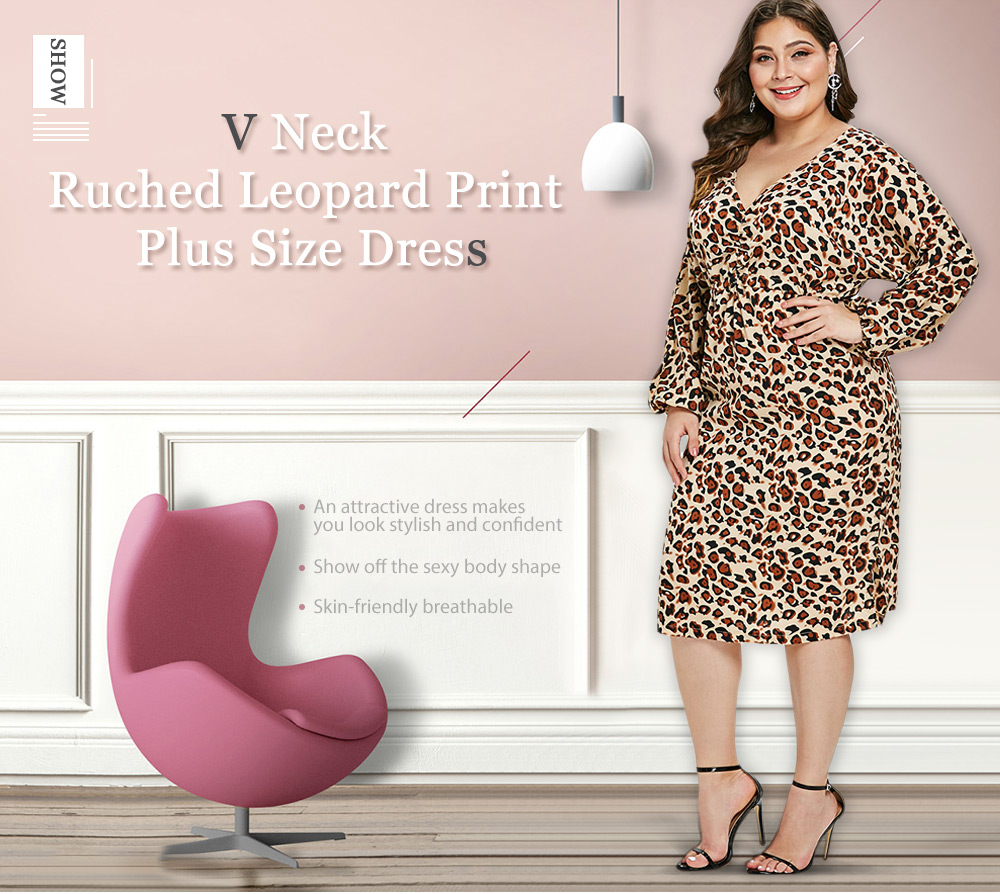 Plus Size Ruched Leopard Print Dress