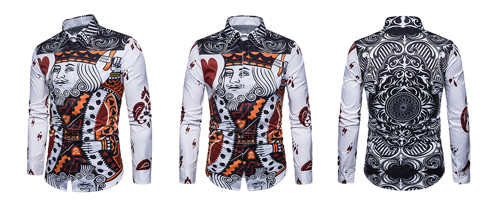 Front Poker Print Long Sleeve Shirt