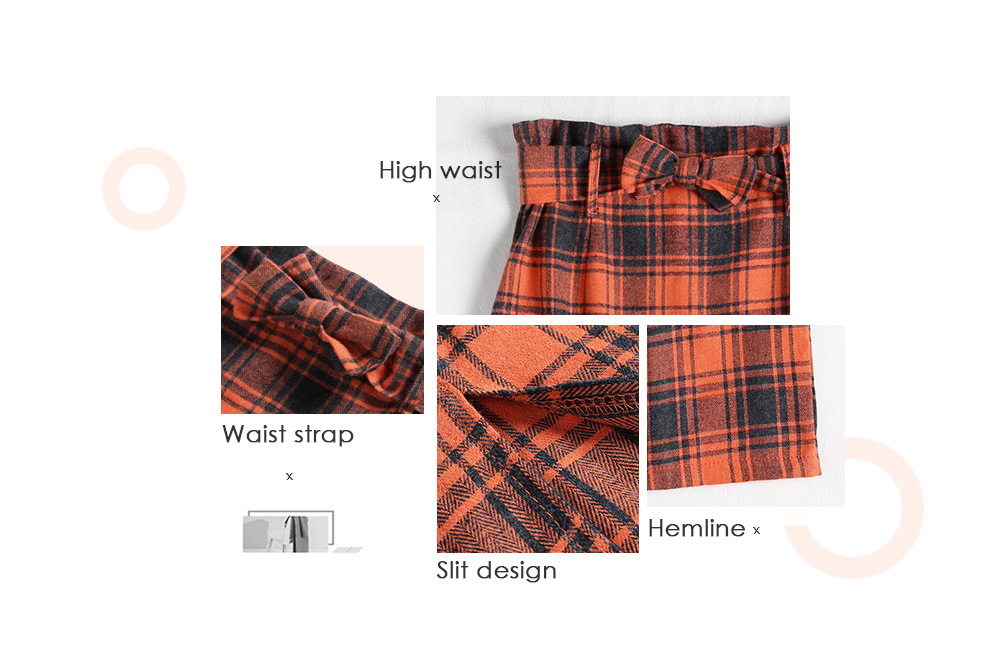 High Waist Plaid Belted Slit Zipper Women Midi Skirt