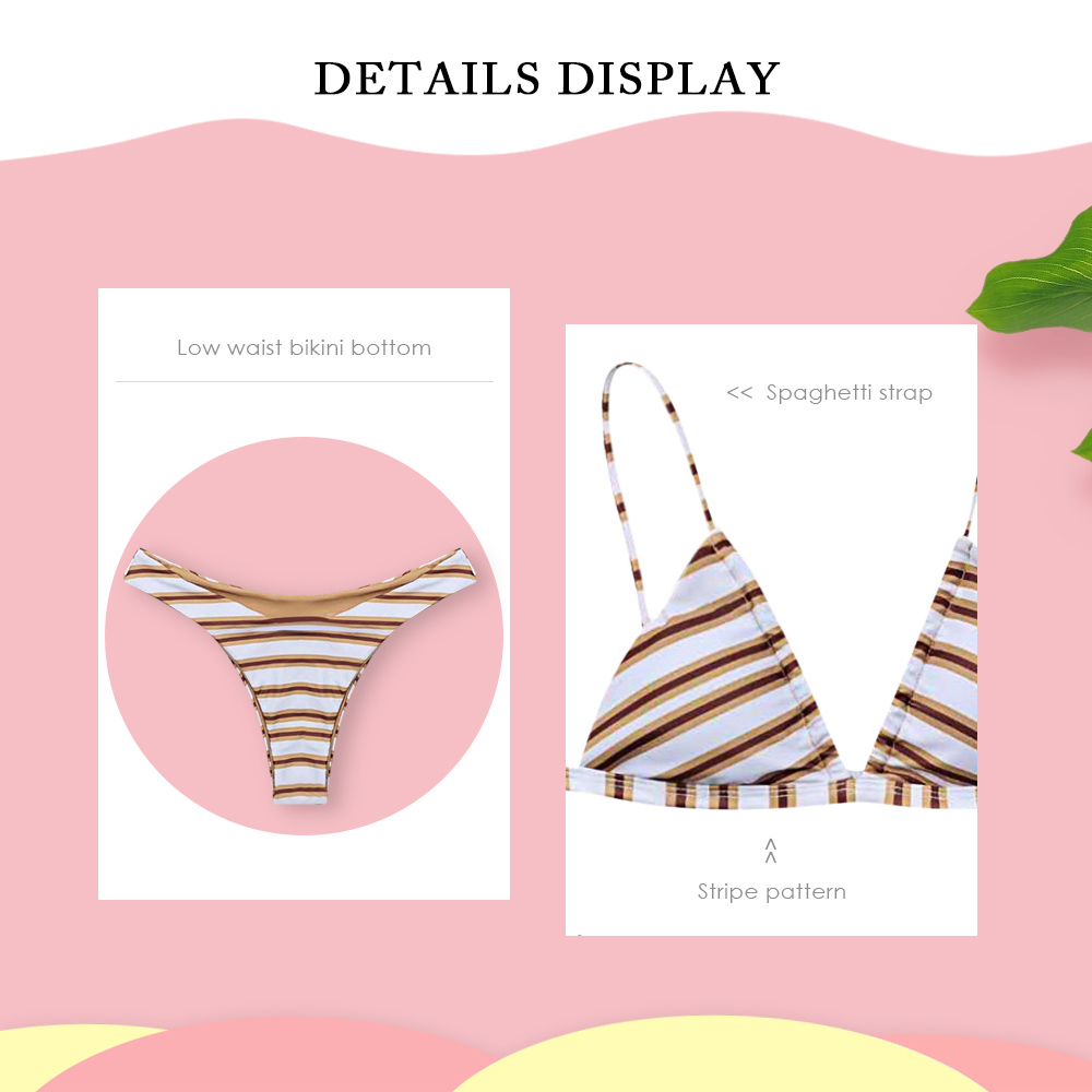 Spaghetti Strap Backless Padded Stripe Print Low Waist Two-piece Women Bikini Set