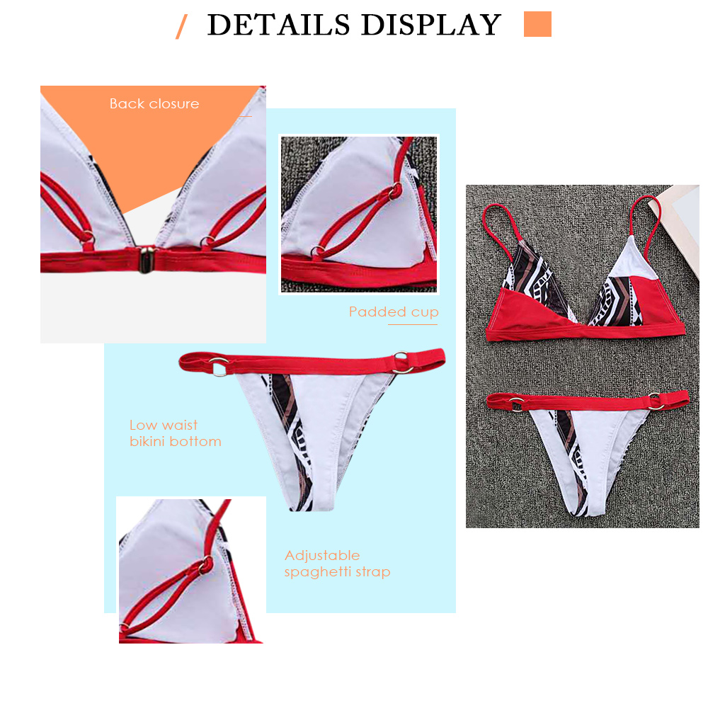 Spaghetti Strap Padded Backless Color Blocking Low Waist Women Bikini Set