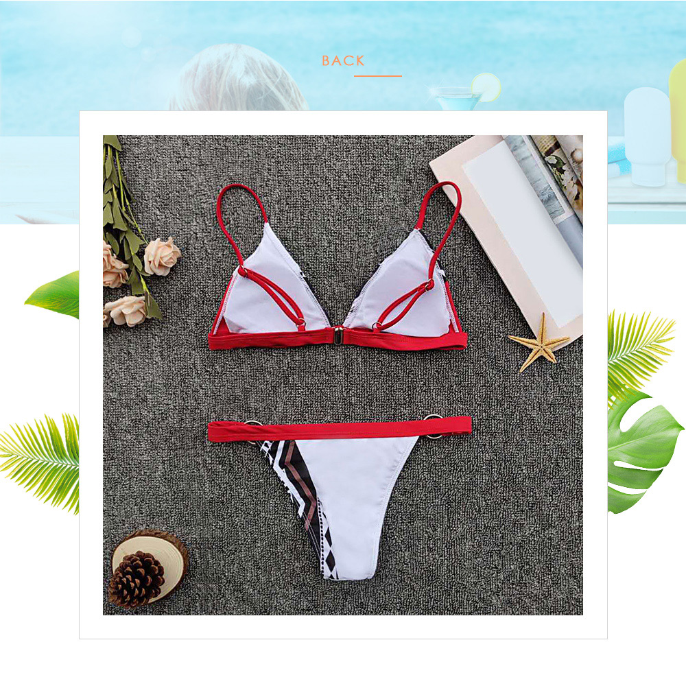 Spaghetti Strap Padded Backless Color Blocking Low Waist Women Bikini Set