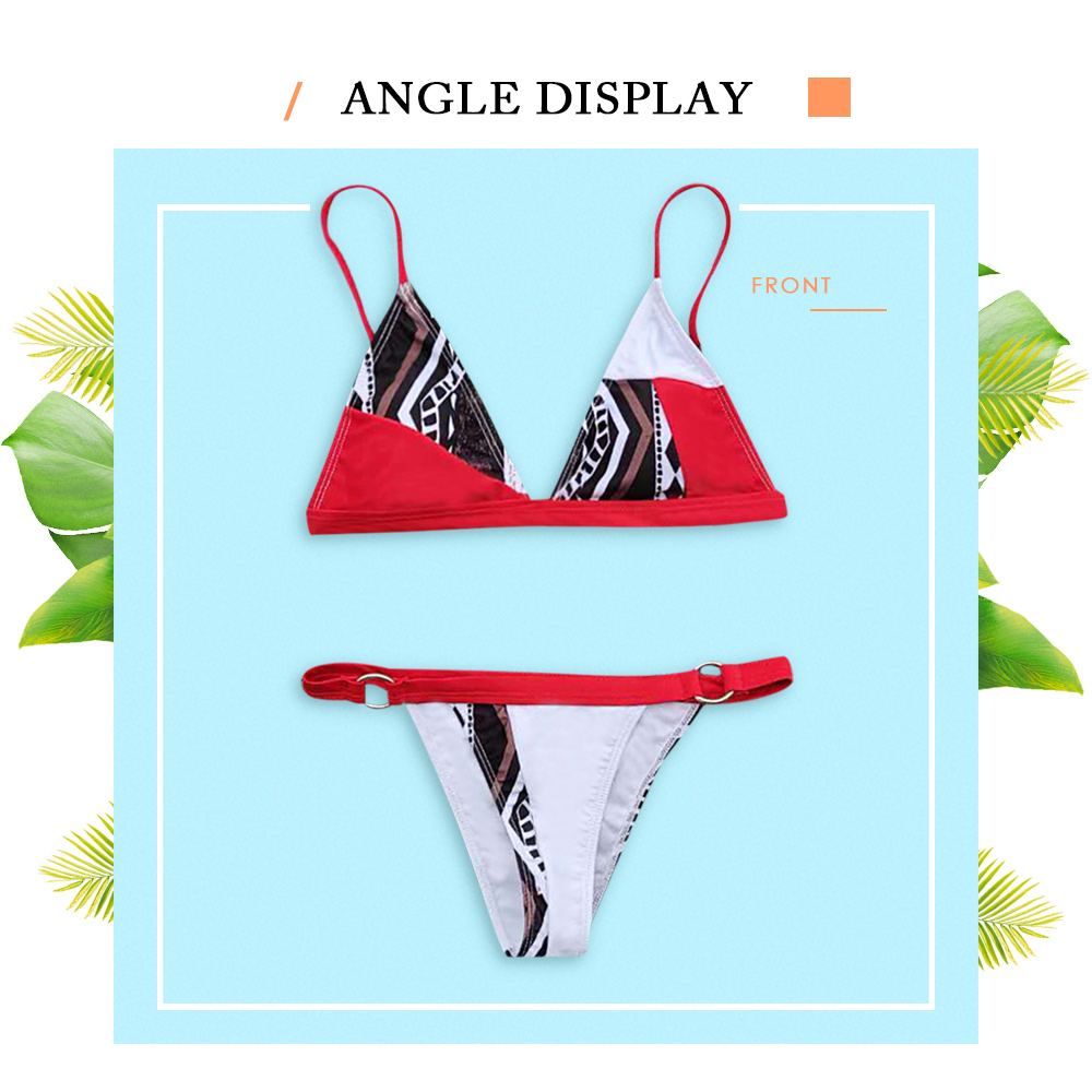 Spaghetti Strap Padded Backless Color Blocking Low Waist Women Bikini Set