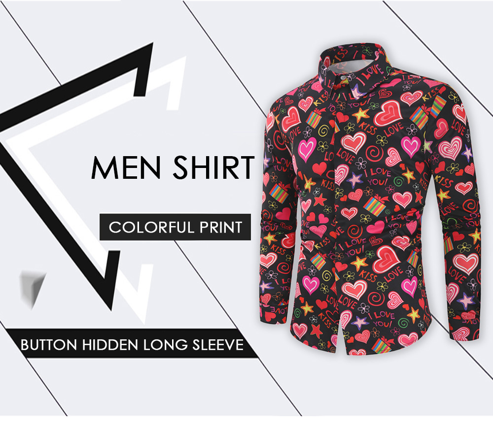 Valentine's Day Heart Letters Flowers Print Casual Shirt