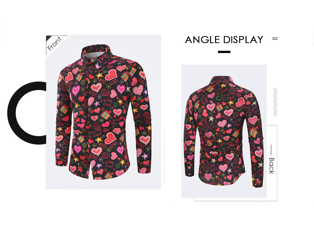 Valentine's Day Heart Letters Flowers Print Casual Shirt