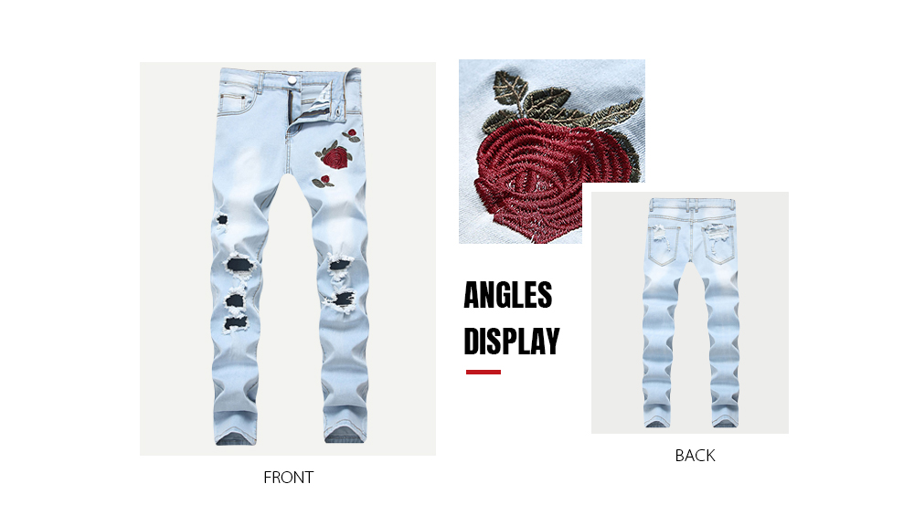 Flowers Embroidery Ripped Hole Jeans