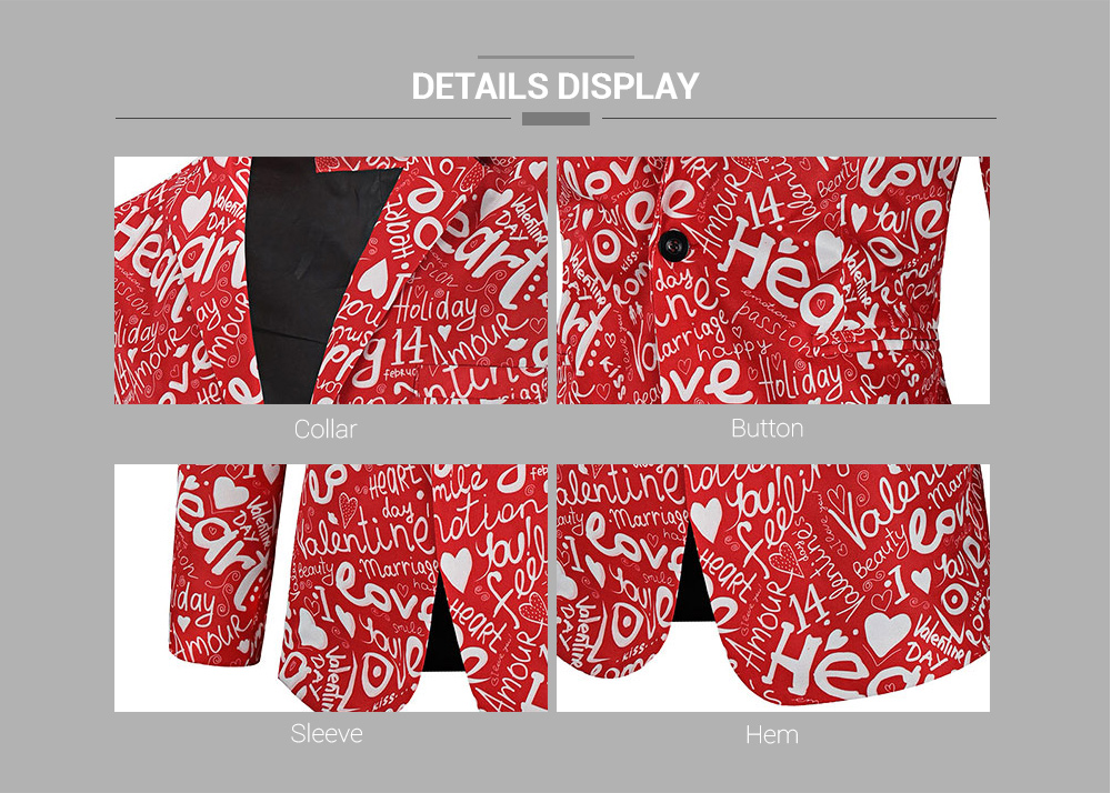 Valentine's Day Letters Heart Print Casual Blazer