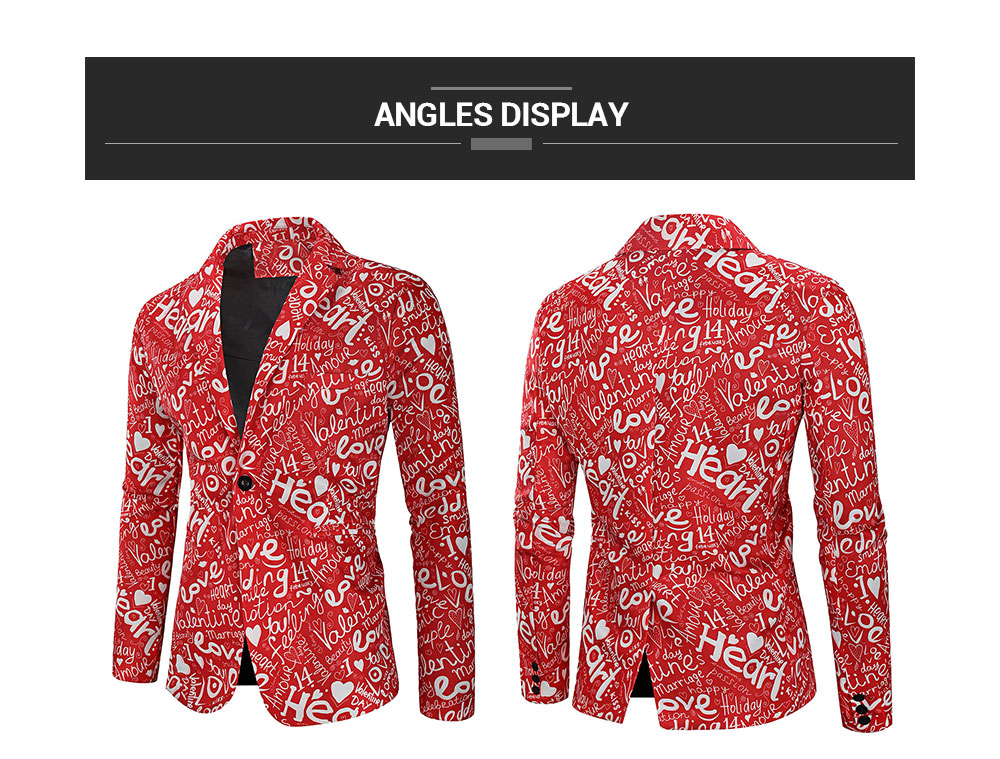 Valentine's Day Letters Heart Print Casual Blazer