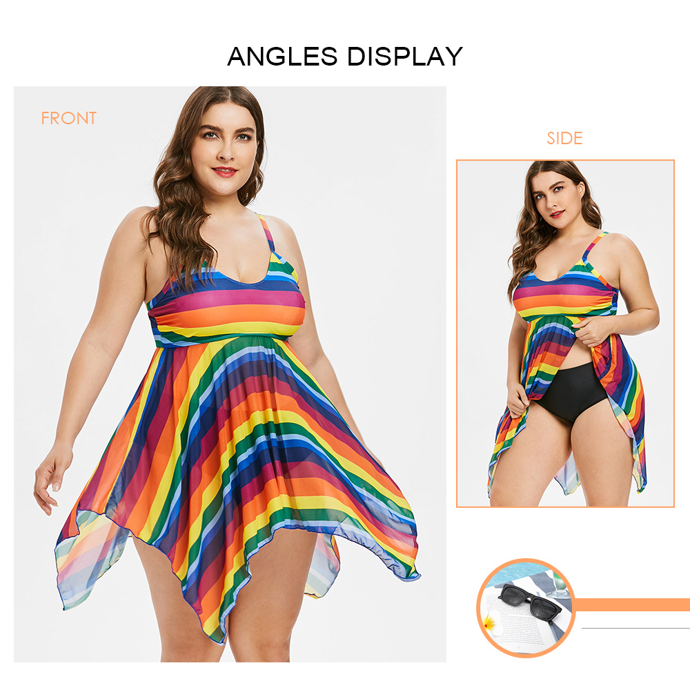 Plus Size Rainbow Cami Tankini Set