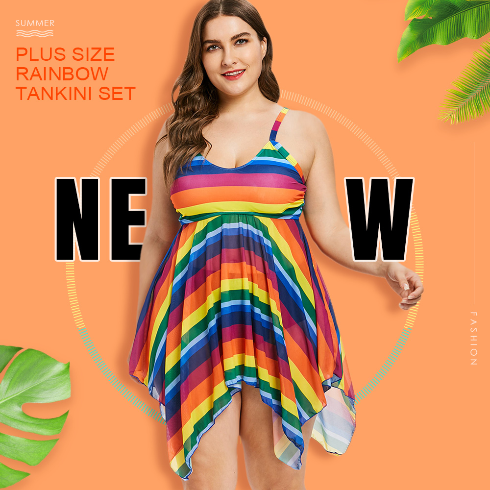 Plus Size Rainbow Cami Tankini Set