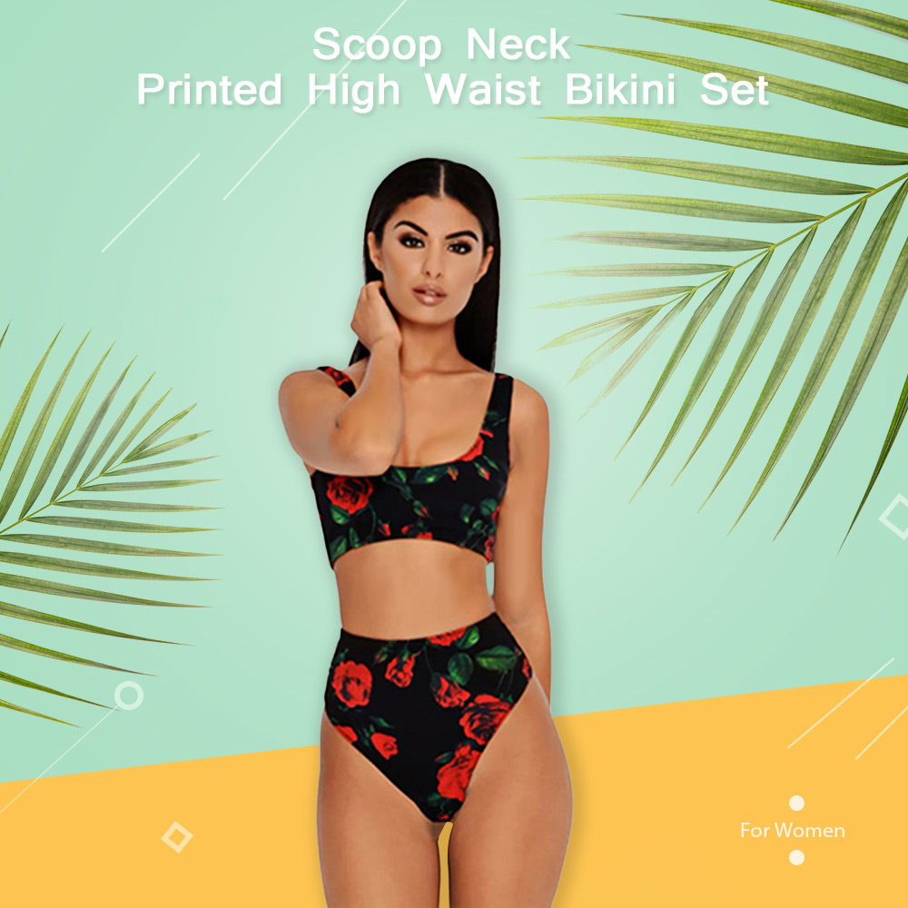 Printed High Waist Split Swimsuit